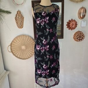 Calvin Klein Floral Embroidered Black Cocktail Date Night LBD Dress